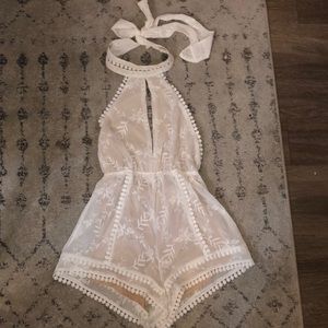 Deep v lace romper